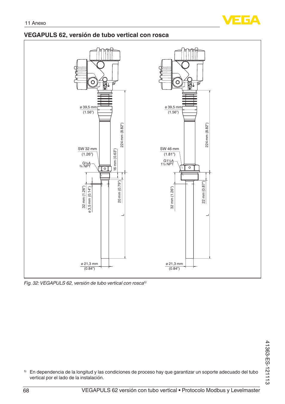 Vegapuls 62, versión de tubo vertical con rosca, 11 anexo | VEGA VEGAPULS 62 (≥ 2.0.0 - ≥ 4.0.0) standpipe ver. Modbus and Levelmaster protocol User Manual | Page 68 / 72