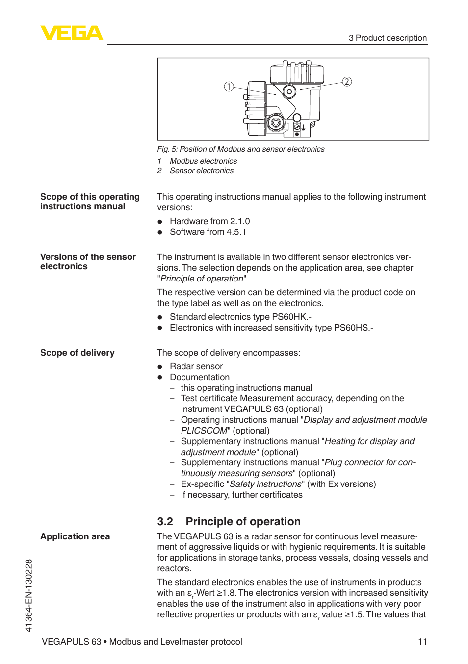 VEGA VEGAPULS 63 (≥ 2.0.0 - ≥ 4.0.0) Modbus and Levelmaster protocol User Manual | Page 11 / 88