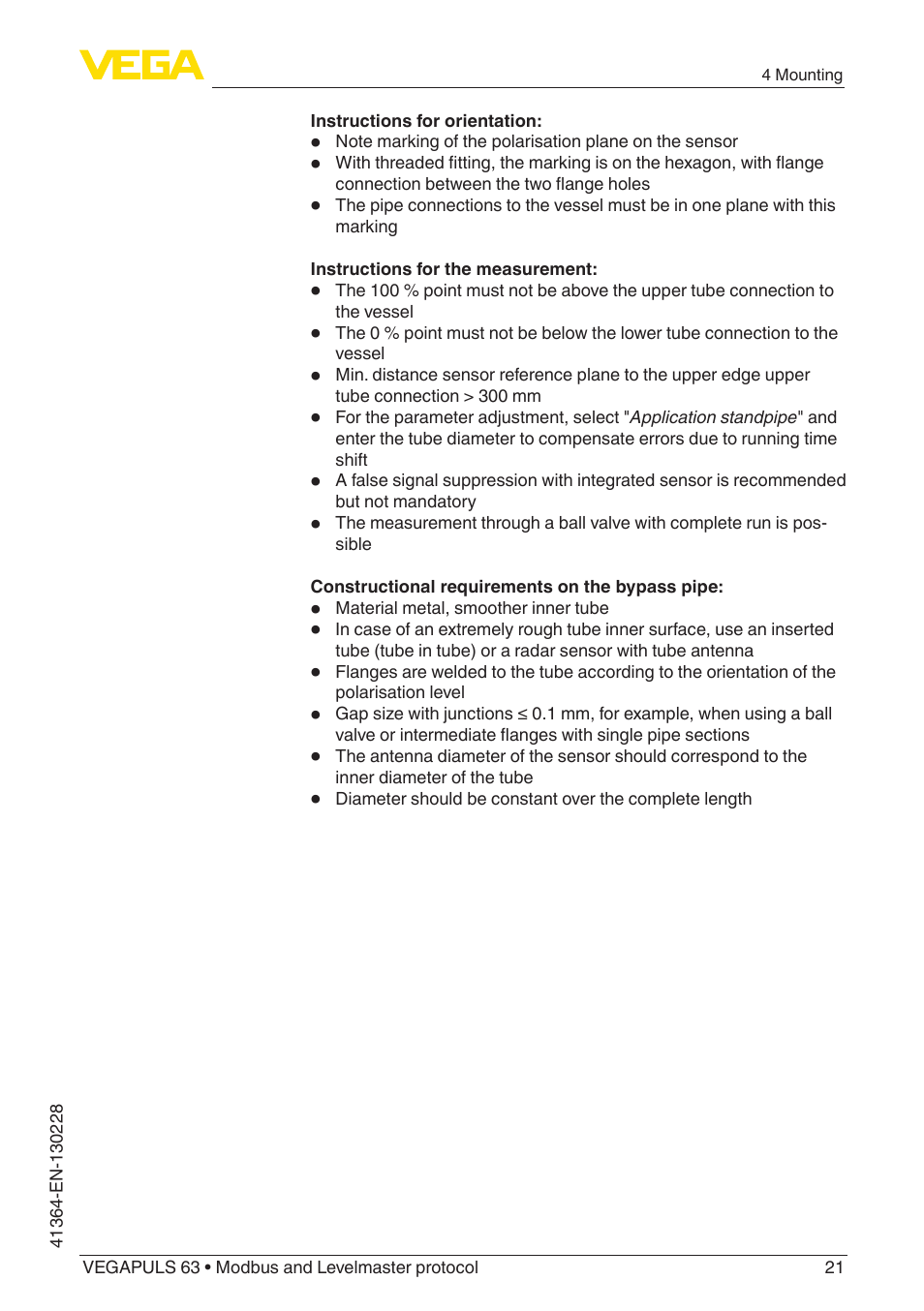 VEGA VEGAPULS 63 (≥ 2.0.0 - ≥ 4.0.0) Modbus and Levelmaster protocol User Manual | Page 21 / 88