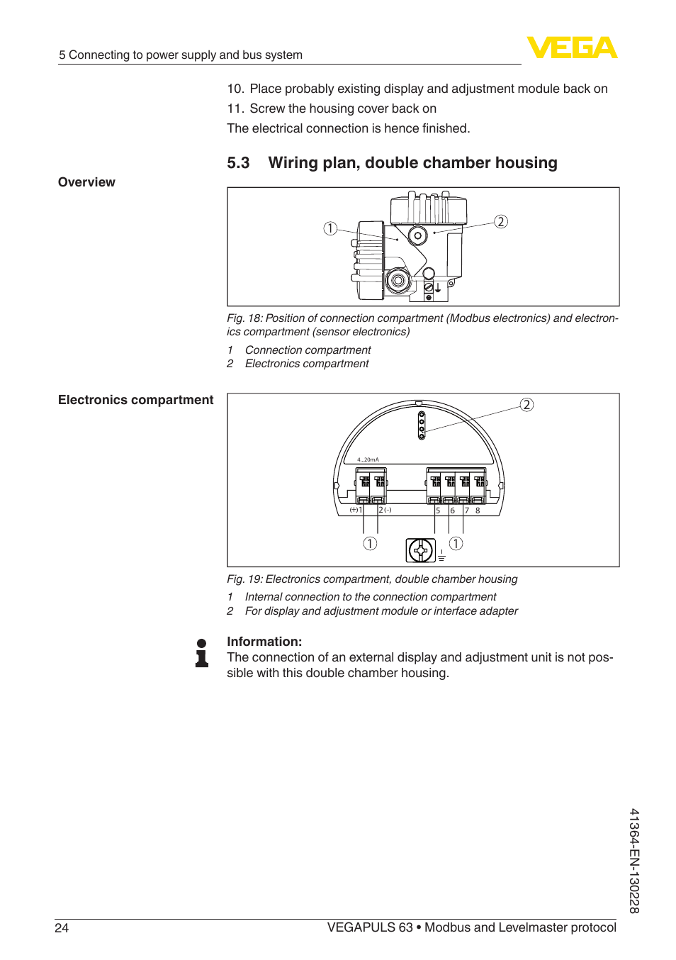 3 wiring plan, double chamber housing | VEGA VEGAPULS 63 (≥ 2.0.0 - ≥ 4.0.0) Modbus and Levelmaster protocol User Manual | Page 24 / 88
