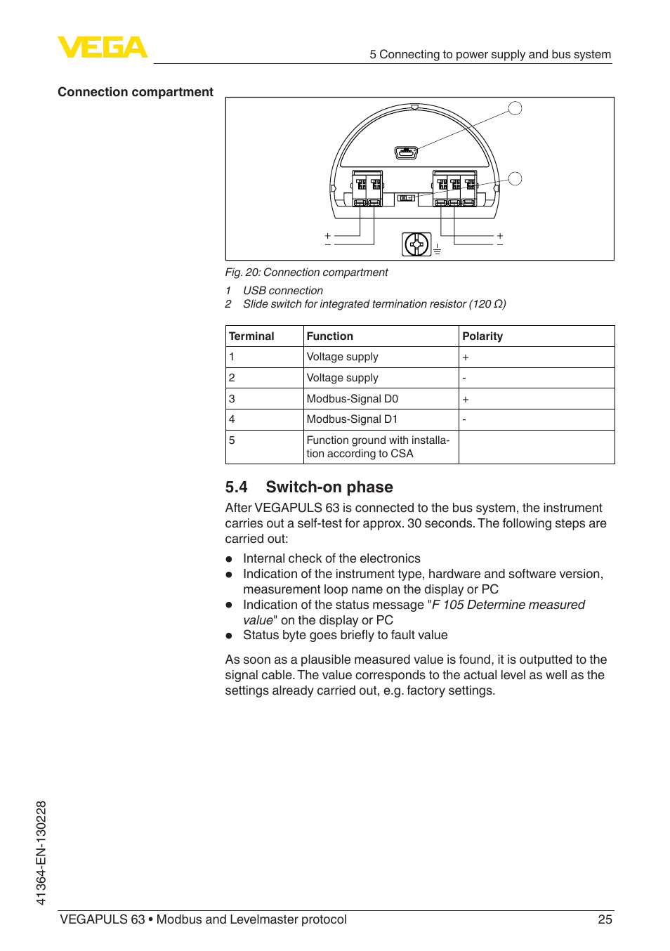 4 switch-on phase | VEGA VEGAPULS 63 (≥ 2.0.0 - ≥ 4.0.0) Modbus and Levelmaster protocol User Manual | Page 25 / 88