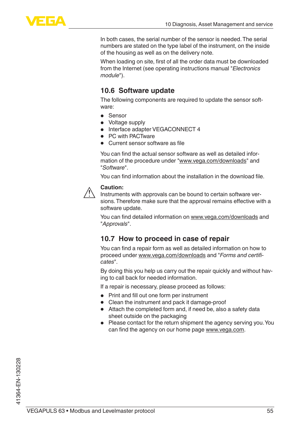 VEGA VEGAPULS 63 (≥ 2.0.0 - ≥ 4.0.0) Modbus and Levelmaster protocol User Manual | Page 55 / 88