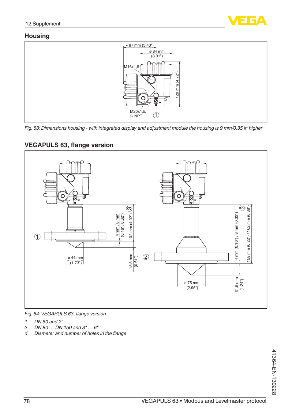 Housing, Vegapuls 63, flange version | VEGA VEGAPULS 63 (≥ 2.0.0 - ≥ 4.0.0) Modbus and Levelmaster protocol User Manual | Page 78 / 88