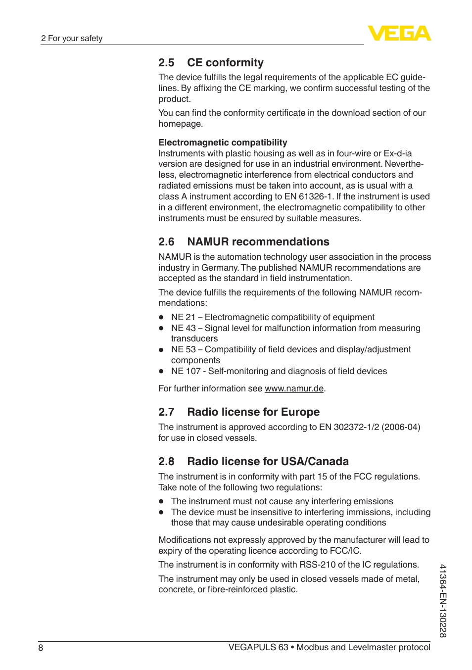 VEGA VEGAPULS 63 (≥ 2.0.0 - ≥ 4.0.0) Modbus and Levelmaster protocol User Manual | Page 8 / 88