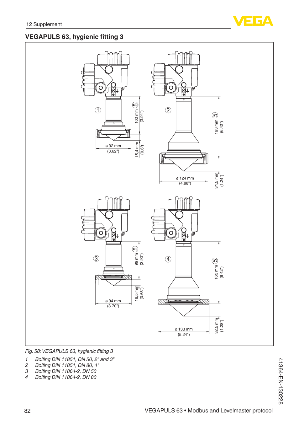 Vegapuls 63, hygienic fitting 3 | VEGA VEGAPULS 63 (≥ 2.0.0 - ≥ 4.0.0) Modbus and Levelmaster protocol User Manual | Page 82 / 88
