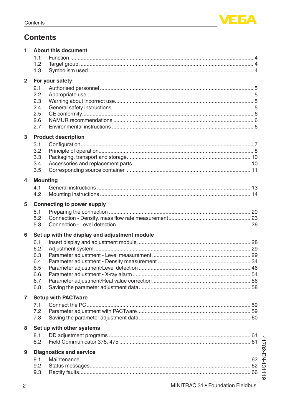 VEGA MINITRAC 31 Foundation Fieldbus User Manual | Page 2 / 88