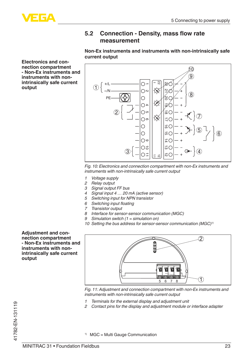 2 connection - density, mass flow rate measurement | VEGA MINITRAC 31 Foundation Fieldbus User Manual | Page 23 / 88