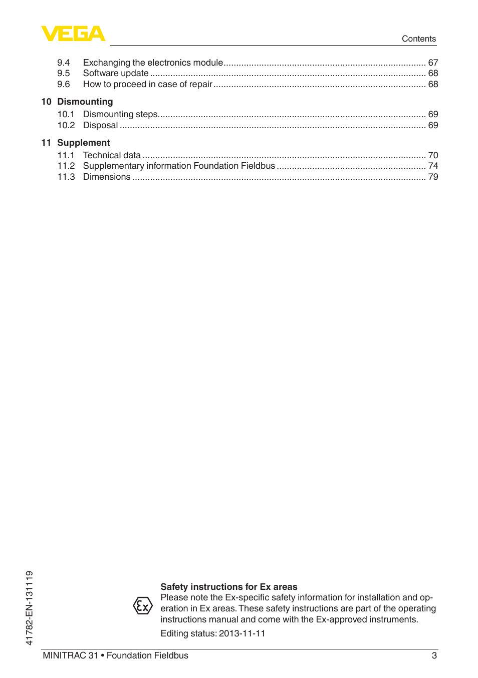 VEGA MINITRAC 31 Foundation Fieldbus User Manual | Page 3 / 88