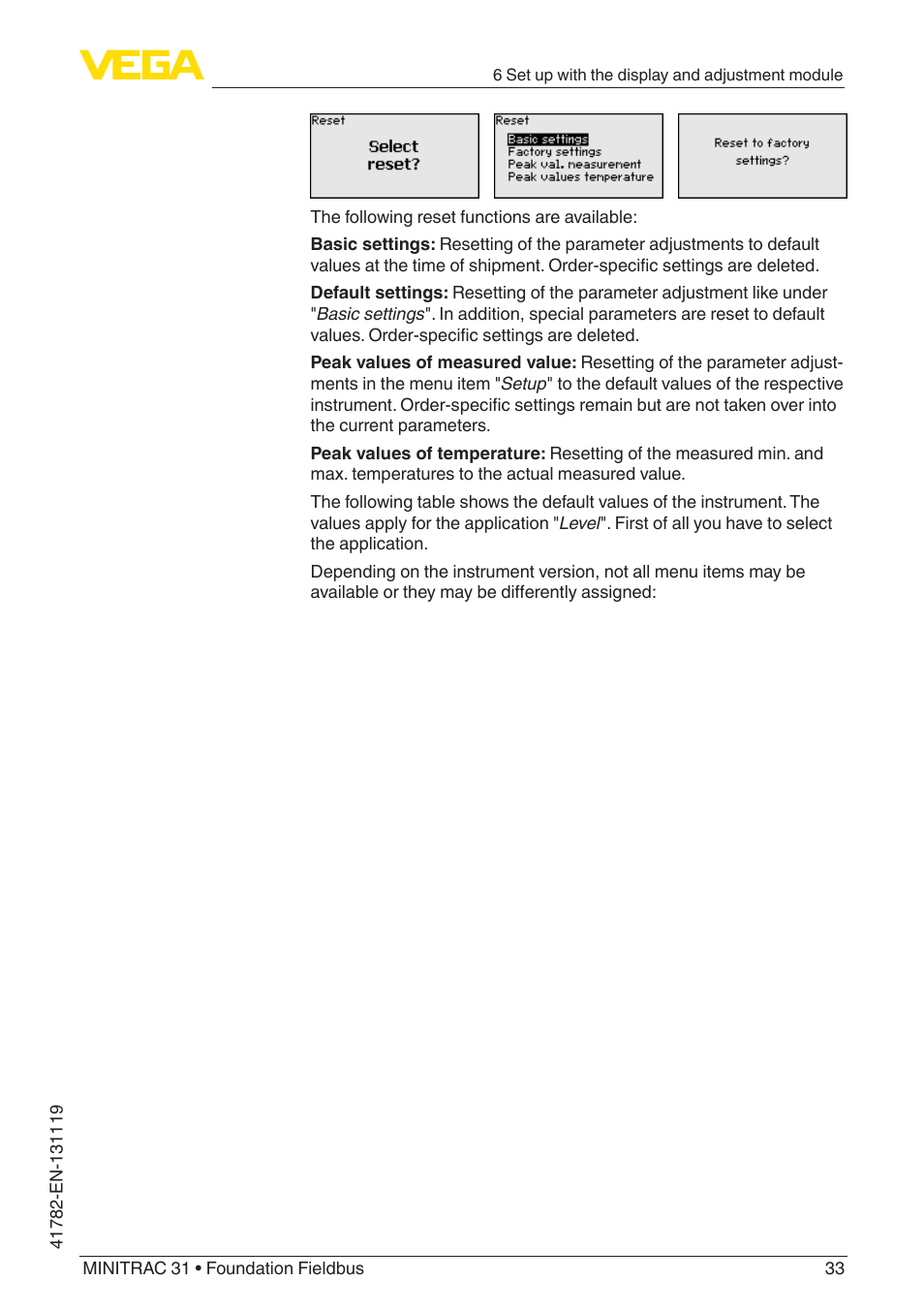 VEGA MINITRAC 31 Foundation Fieldbus User Manual | Page 33 / 88