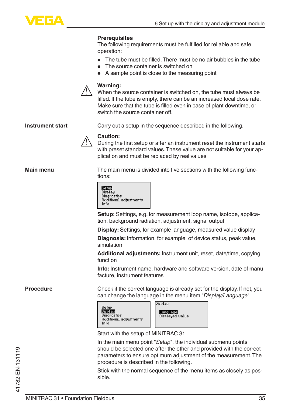 VEGA MINITRAC 31 Foundation Fieldbus User Manual | Page 35 / 88