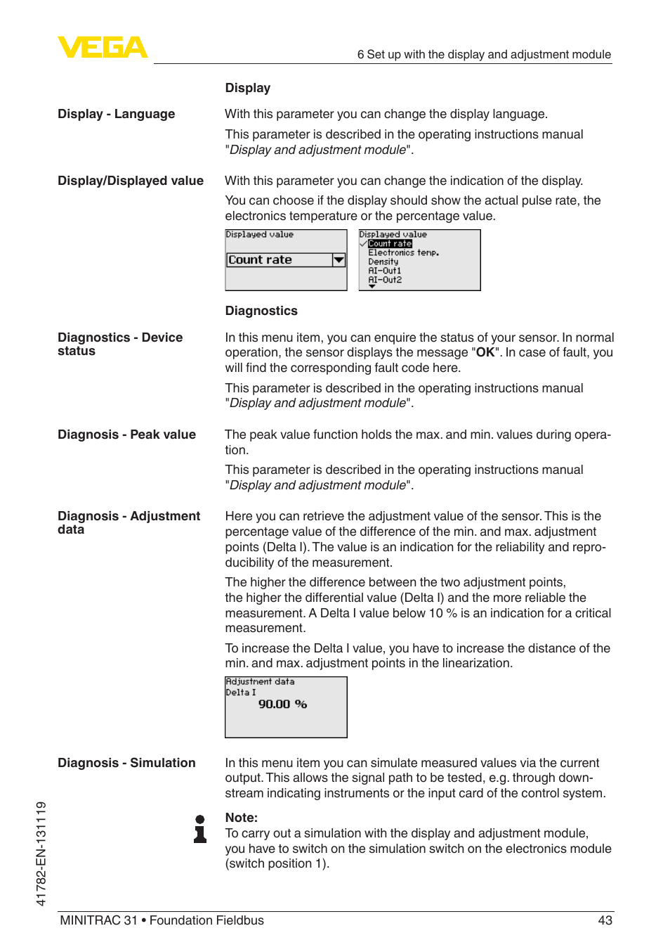 VEGA MINITRAC 31 Foundation Fieldbus User Manual | Page 43 / 88