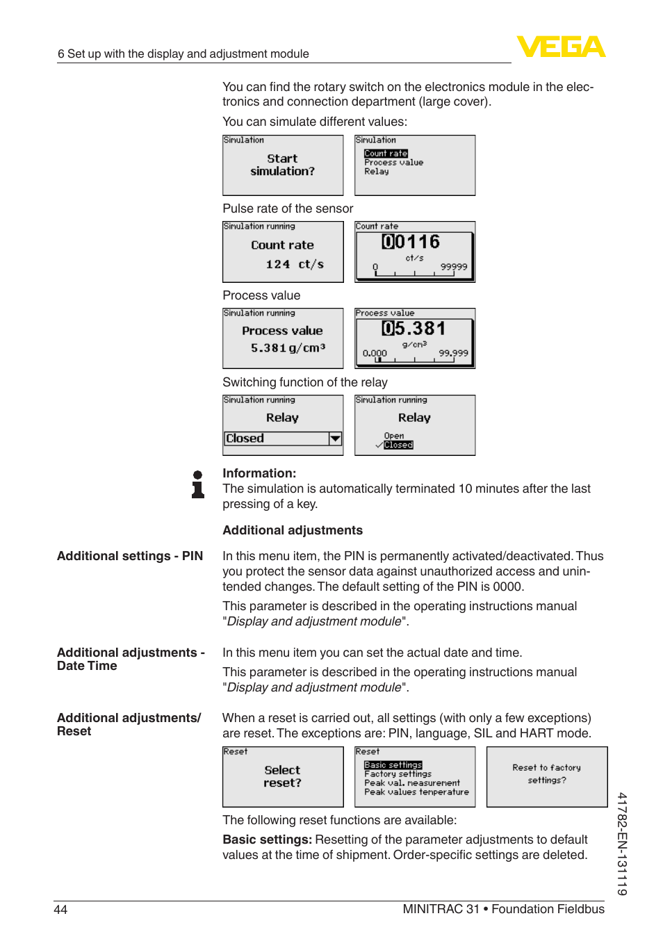 VEGA MINITRAC 31 Foundation Fieldbus User Manual | Page 44 / 88