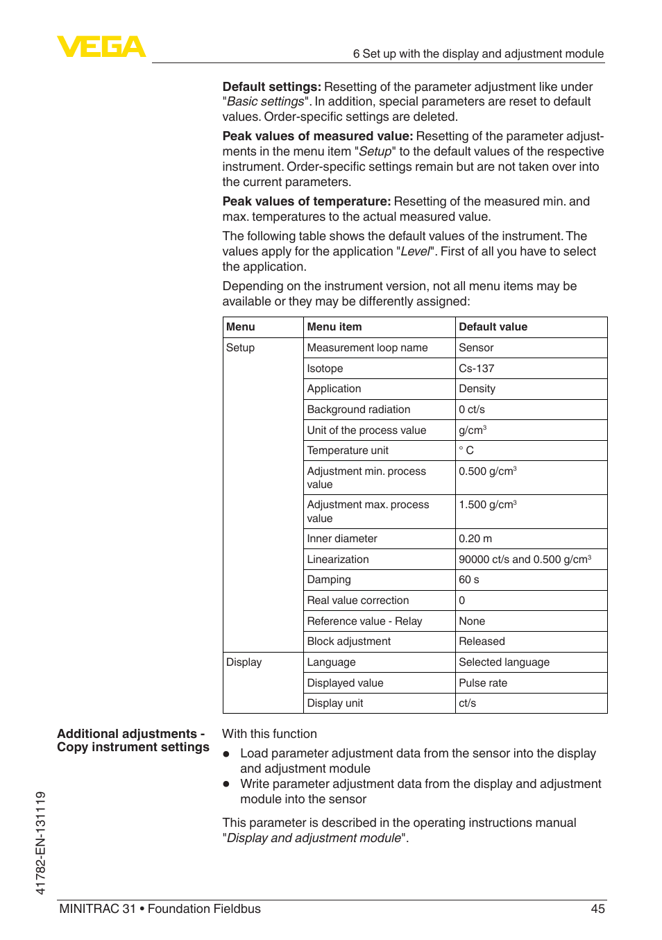 VEGA MINITRAC 31 Foundation Fieldbus User Manual | Page 45 / 88