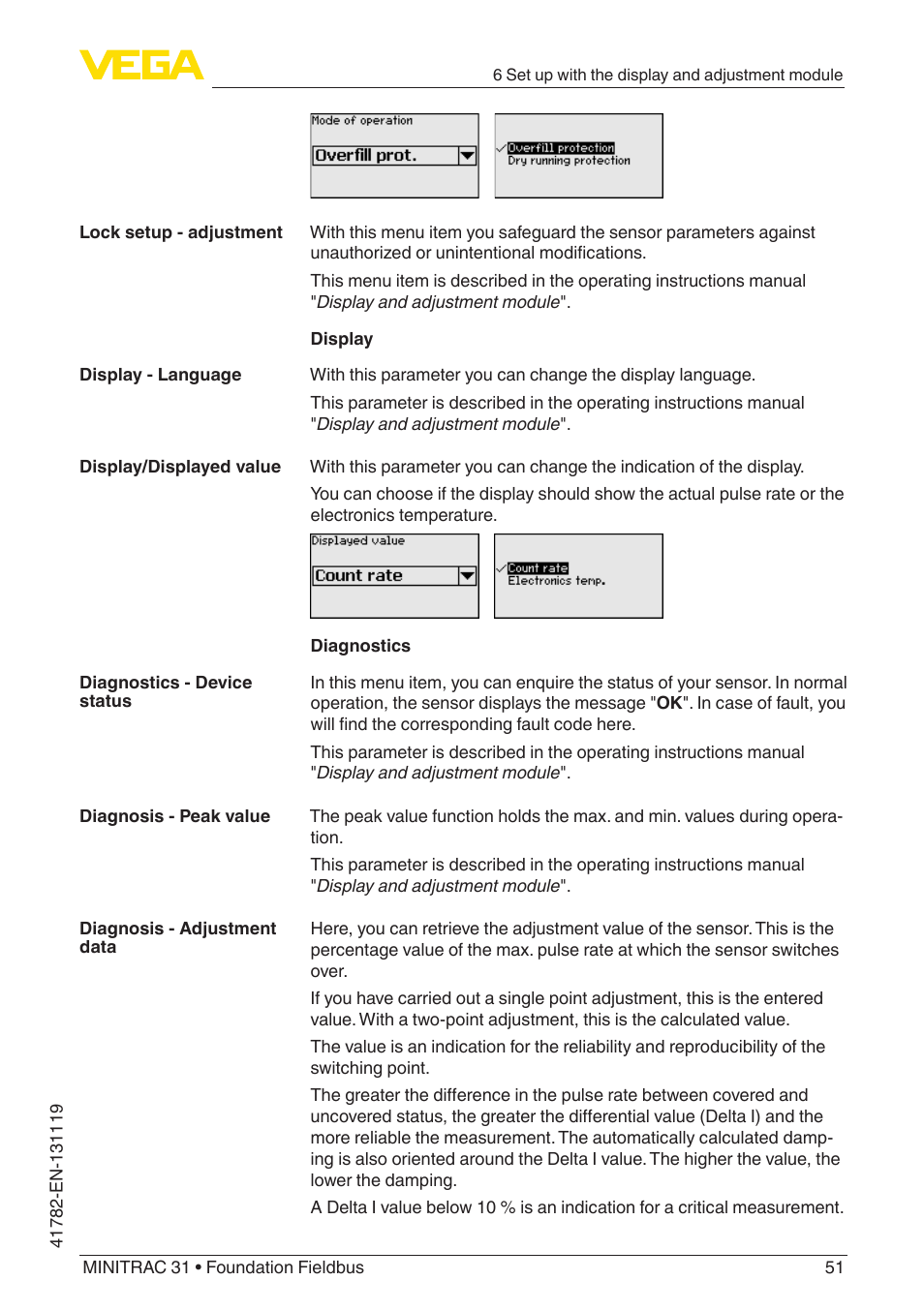 VEGA MINITRAC 31 Foundation Fieldbus User Manual | Page 51 / 88