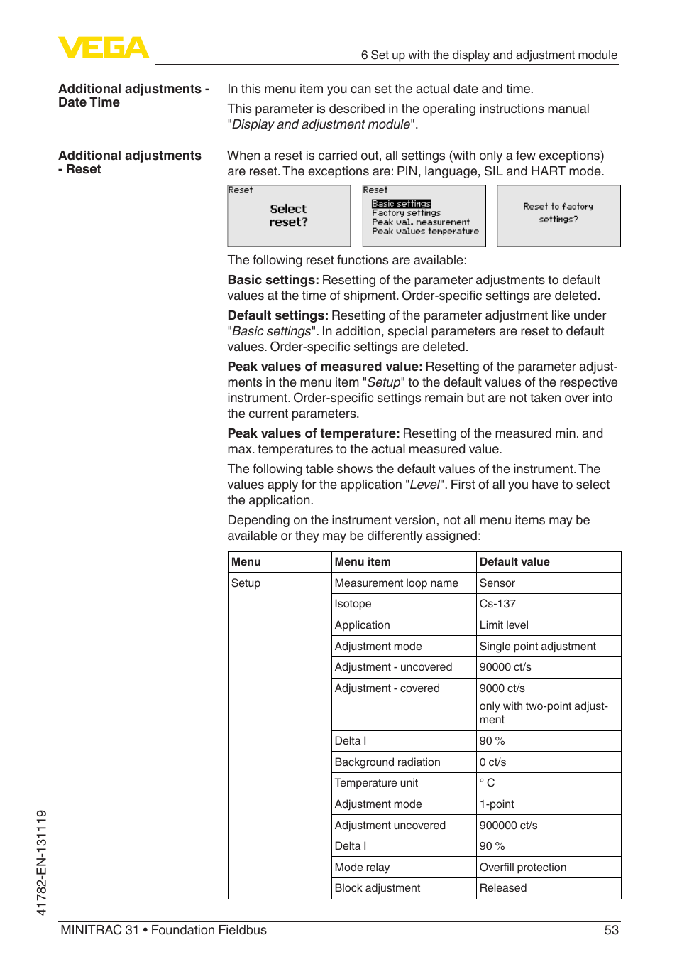 VEGA MINITRAC 31 Foundation Fieldbus User Manual | Page 53 / 88
