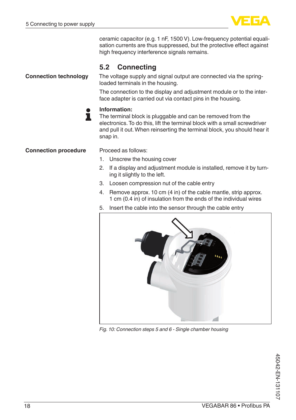 2 connecting | VEGA VEGABAR 86 Profibus PA - Operating Instructions User Manual | Page 18 / 80