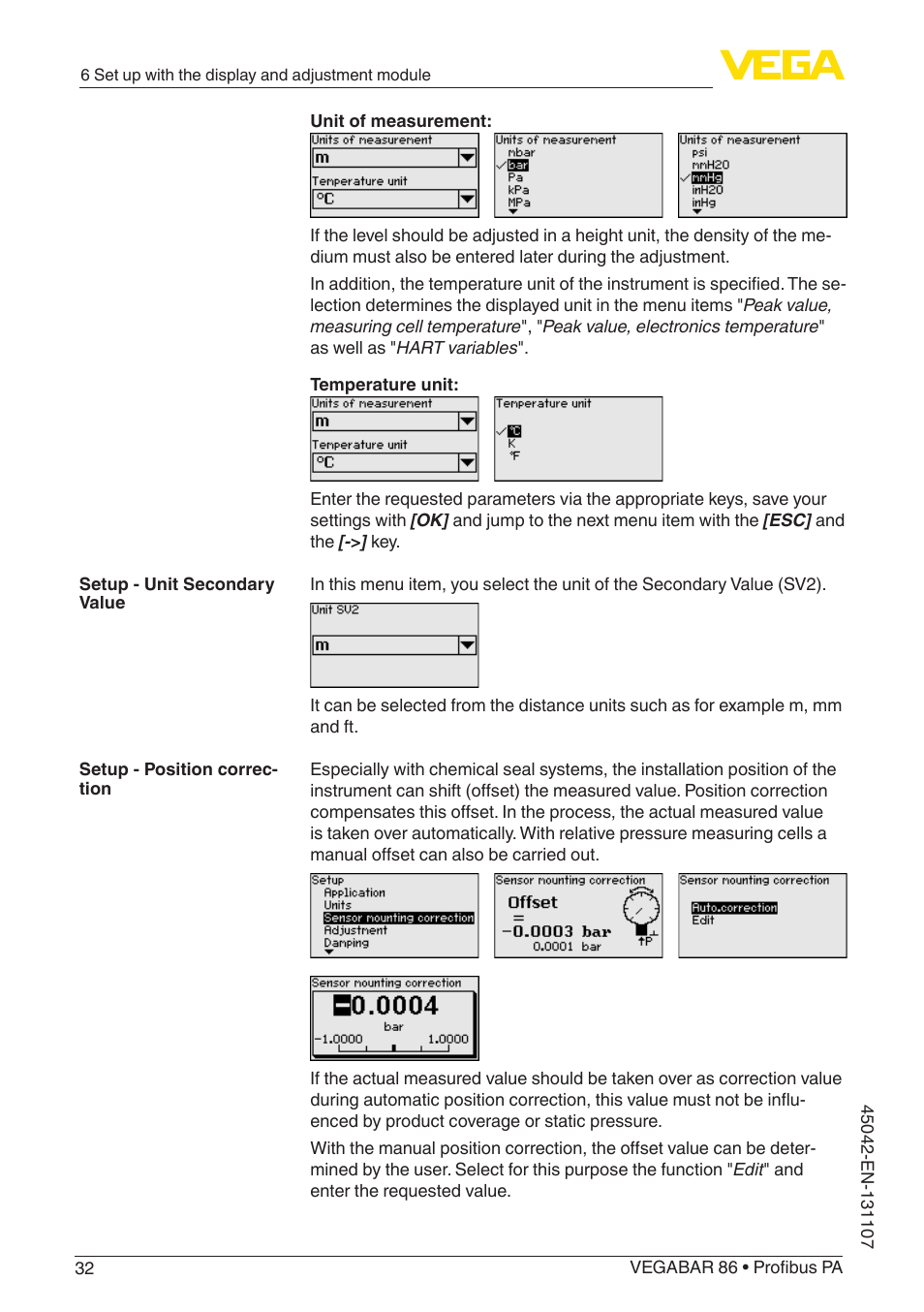 VEGA VEGABAR 86 Profibus PA - Operating Instructions User Manual | Page 32 / 80