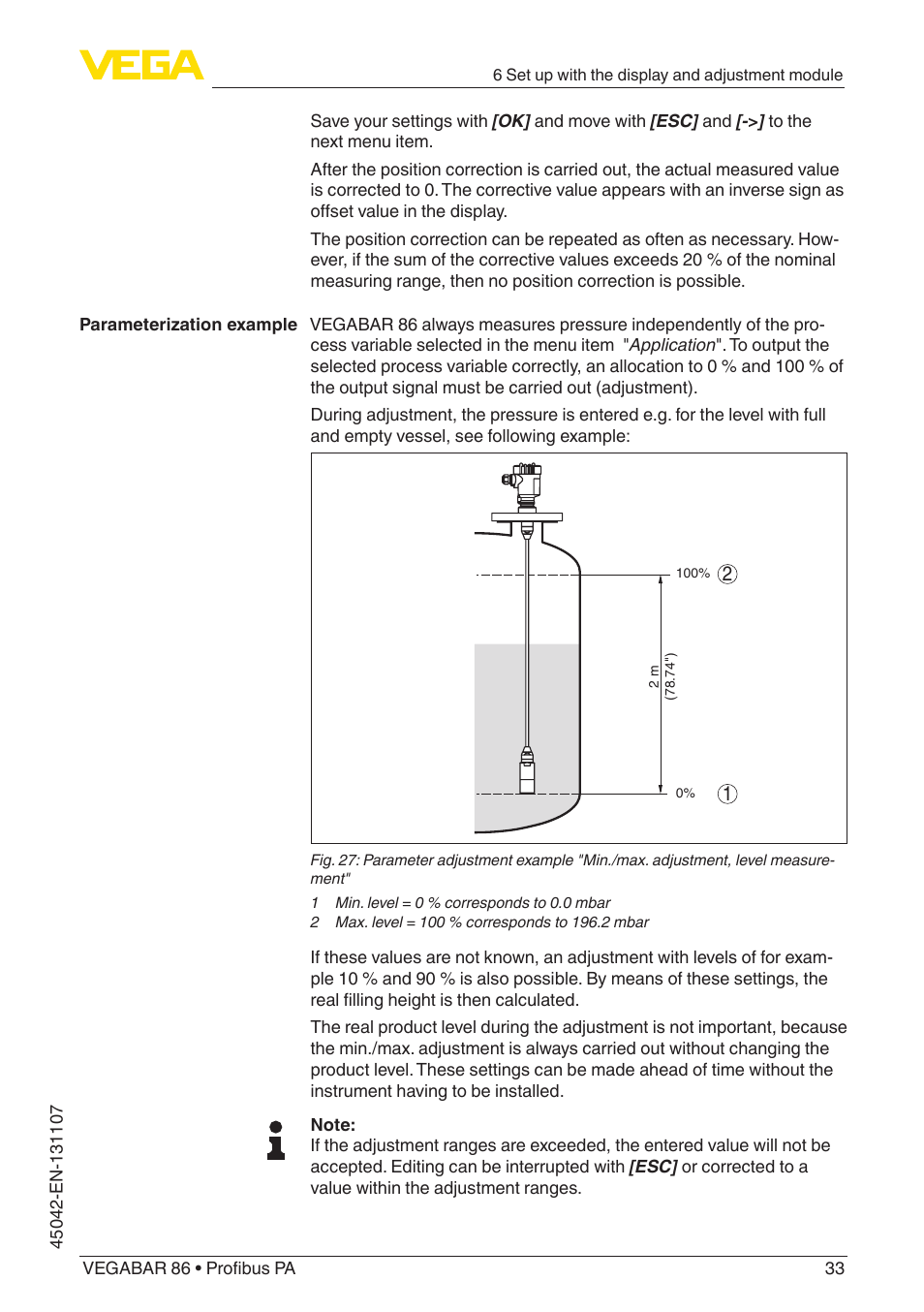 VEGA VEGABAR 86 Profibus PA - Operating Instructions User Manual | Page 33 / 80