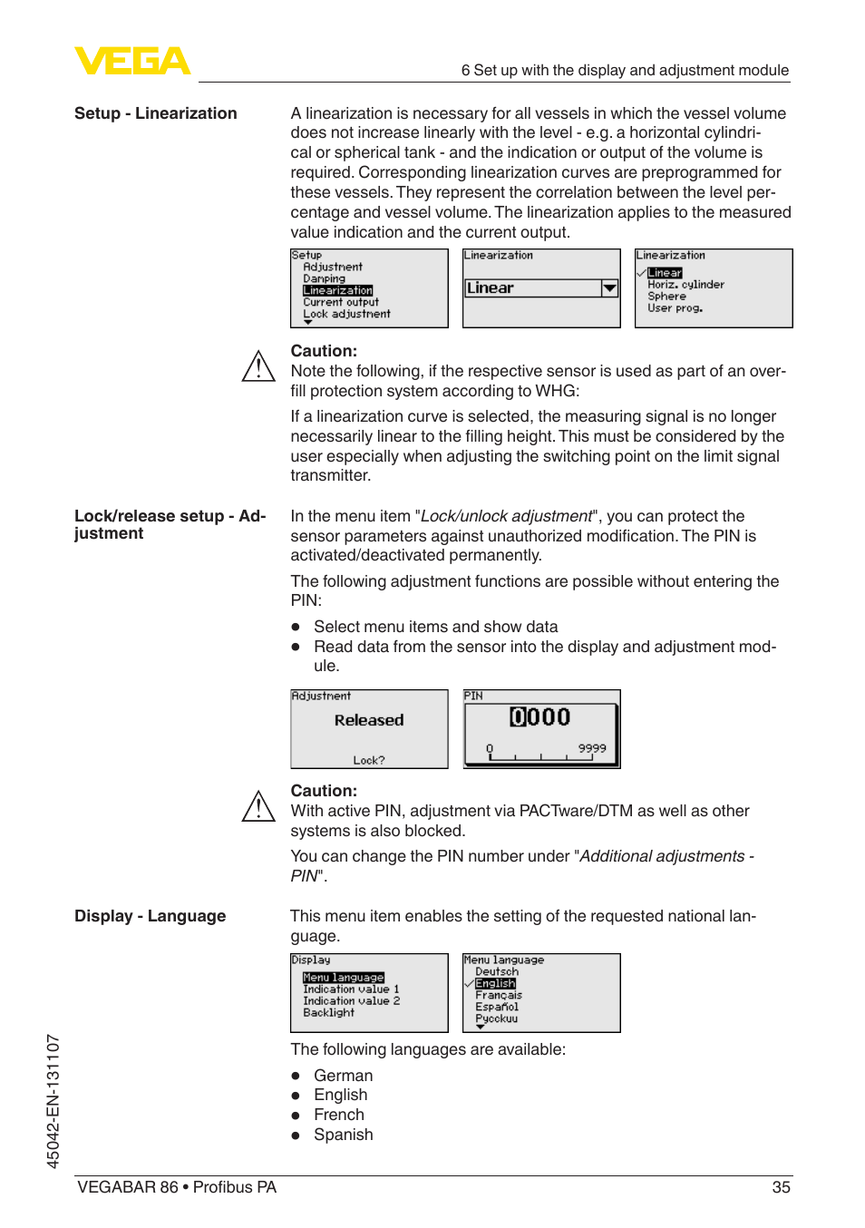VEGA VEGABAR 86 Profibus PA - Operating Instructions User Manual | Page 35 / 80