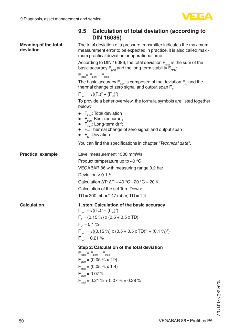 VEGA VEGABAR 86 Profibus PA - Operating Instructions User Manual | Page 50 / 80