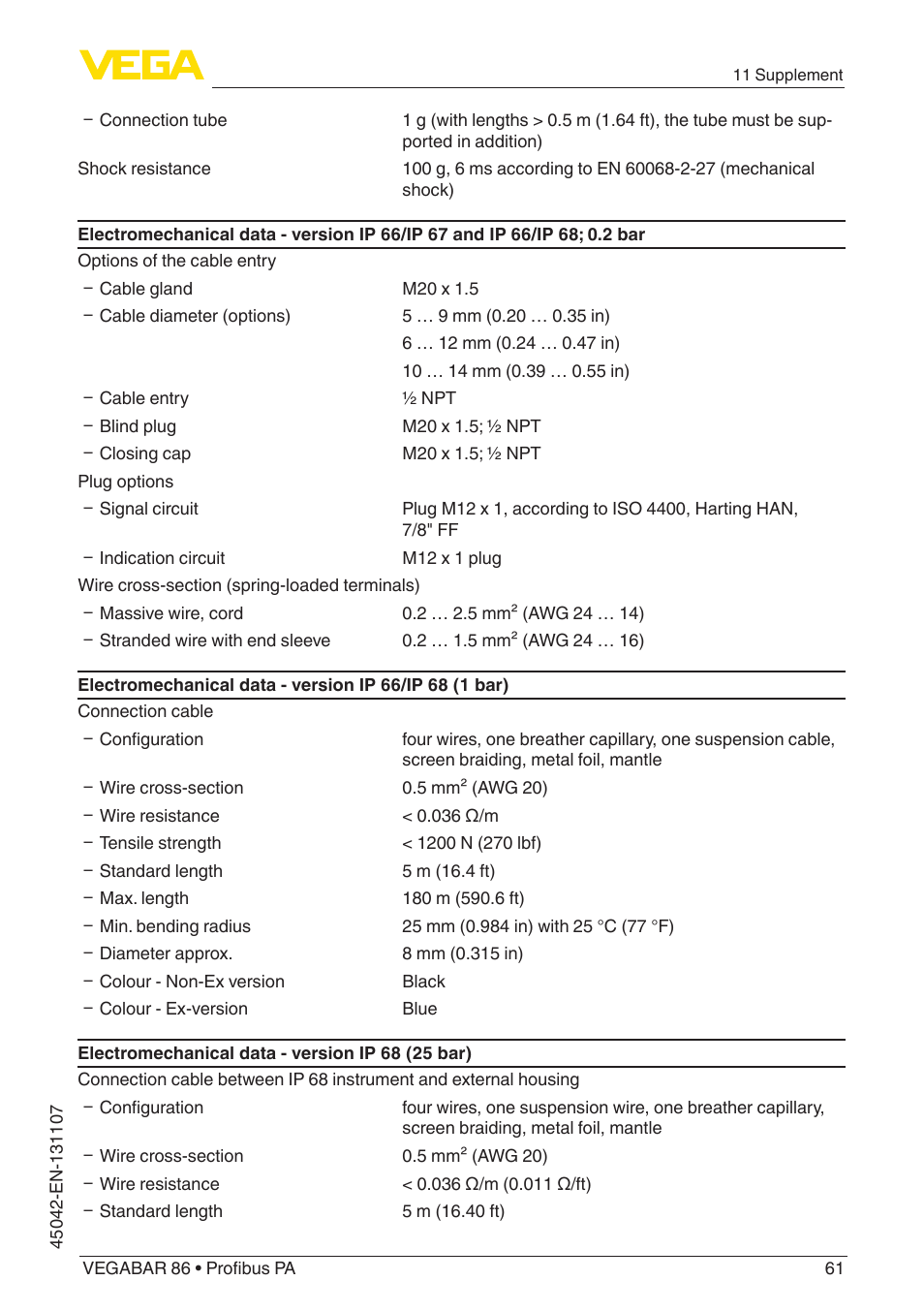 VEGA VEGABAR 86 Profibus PA - Operating Instructions User Manual | Page 61 / 80
