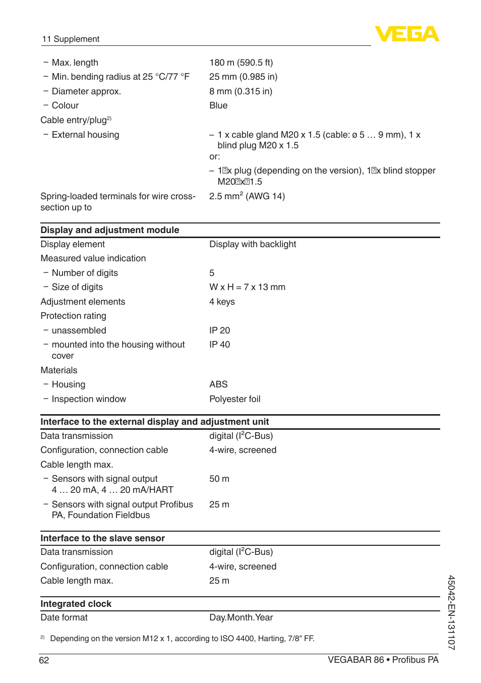 VEGA VEGABAR 86 Profibus PA - Operating Instructions User Manual | Page 62 / 80