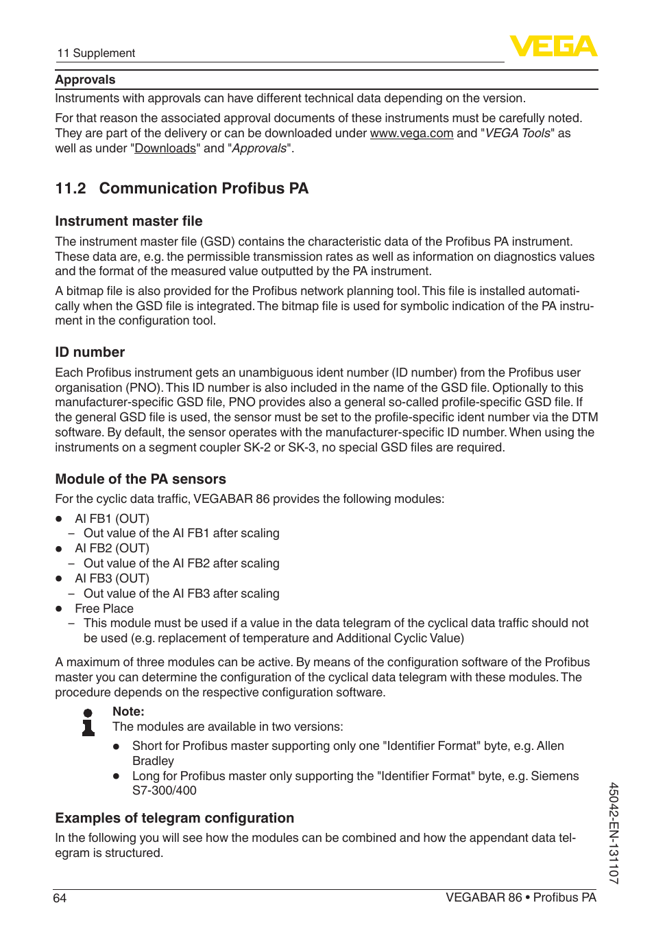 2 communication profibus pa | VEGA VEGABAR 86 Profibus PA - Operating Instructions User Manual | Page 64 / 80