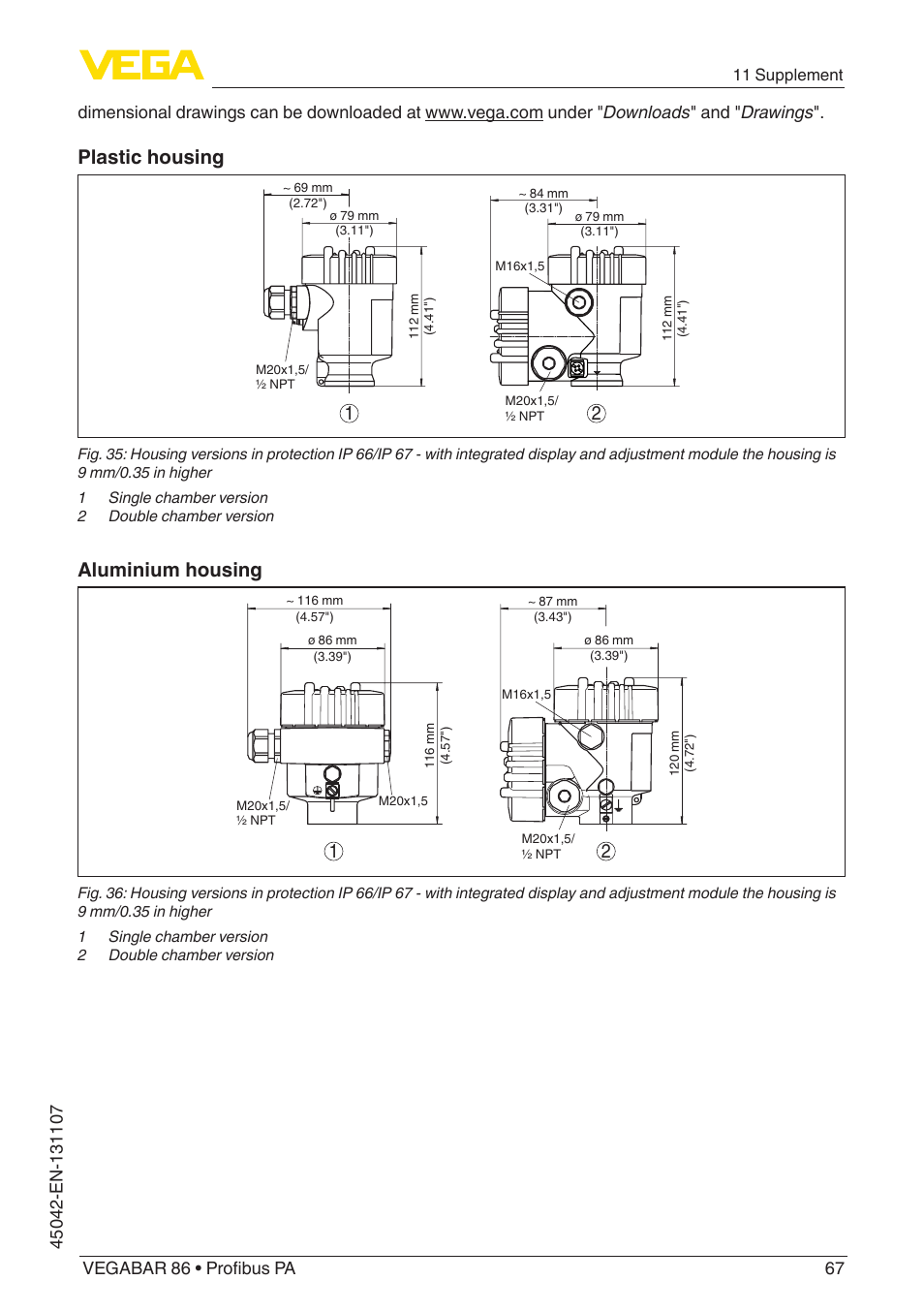 Plastic housing, Aluminium housing | VEGA VEGABAR 86 Profibus PA - Operating Instructions User Manual | Page 67 / 80