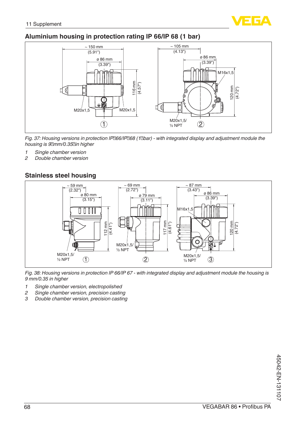 Stainless steel housing | VEGA VEGABAR 86 Profibus PA - Operating Instructions User Manual | Page 68 / 80