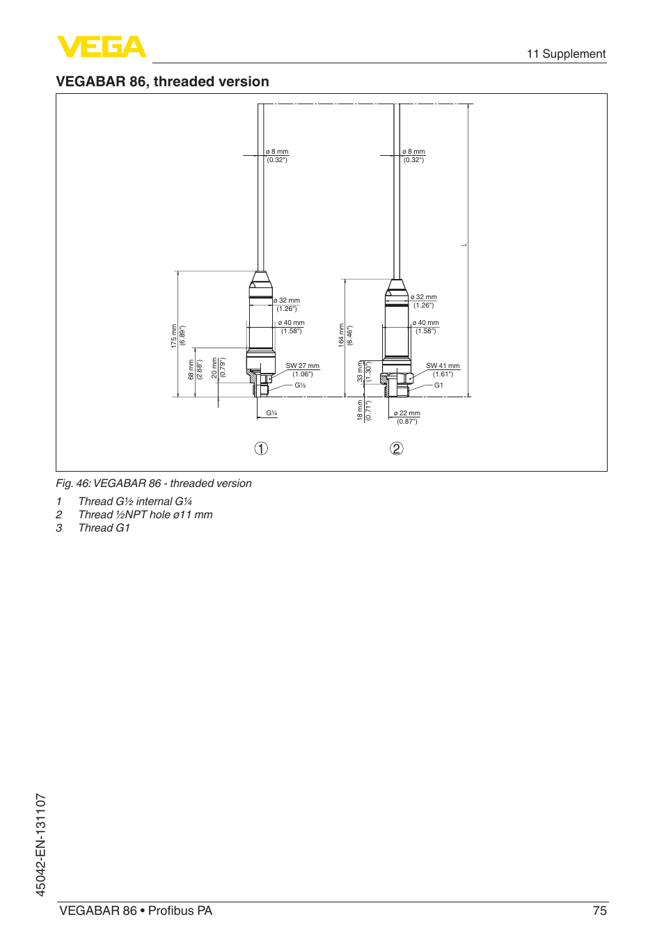 Vegabar 86, threaded version, 11 supplement | VEGA VEGABAR 86 Profibus PA - Operating Instructions User Manual | Page 75 / 80