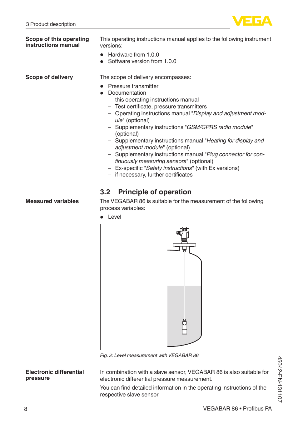 2 principle of operation | VEGA VEGABAR 86 Profibus PA - Operating Instructions User Manual | Page 8 / 80