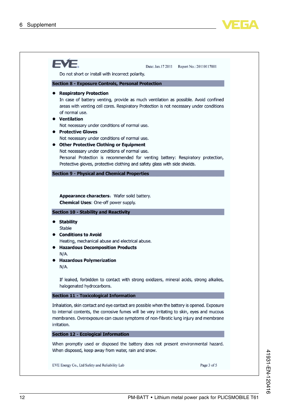 VEGA PM-BATT User Manual | Page 12 / 16