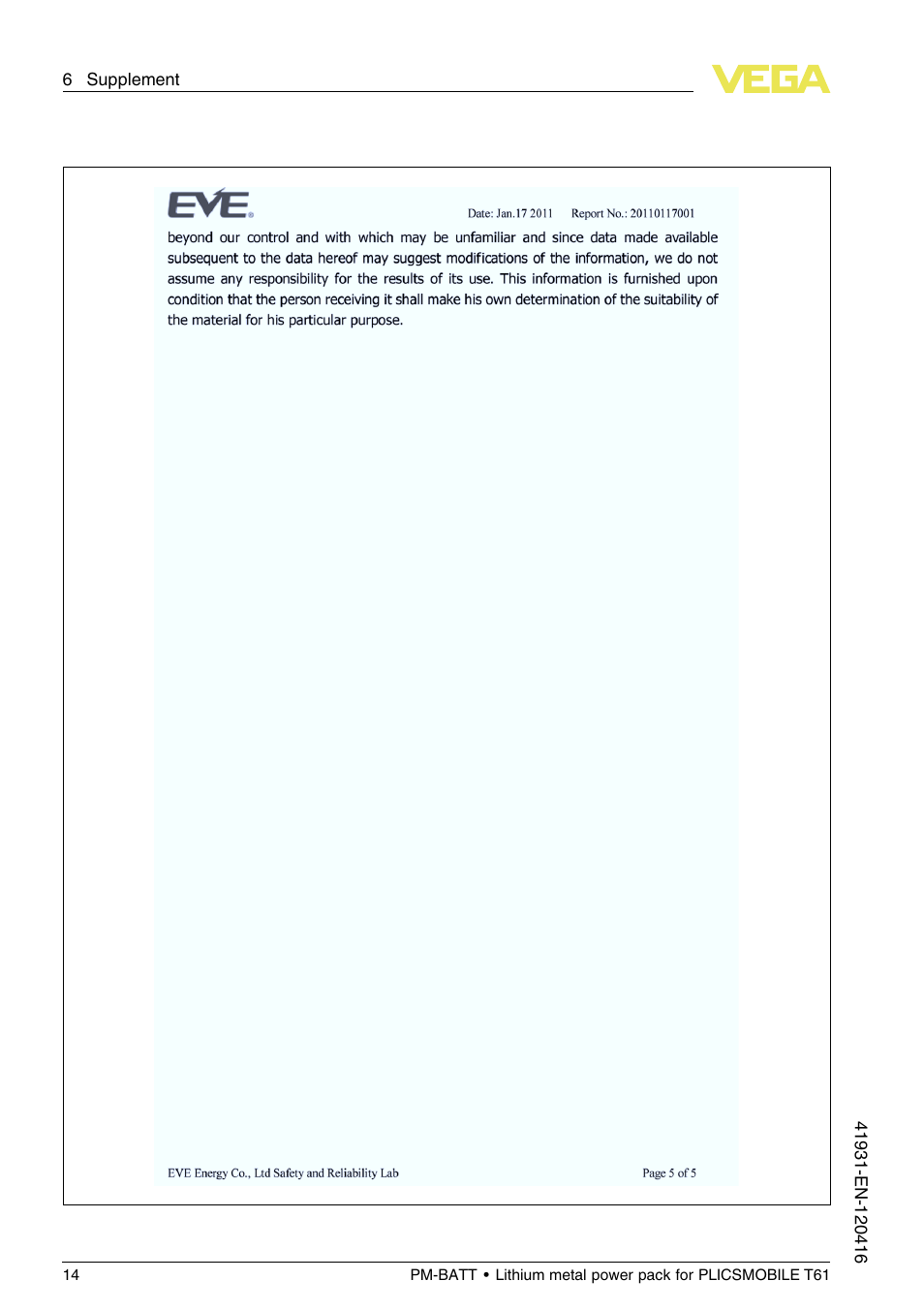 VEGA PM-BATT User Manual | Page 14 / 16