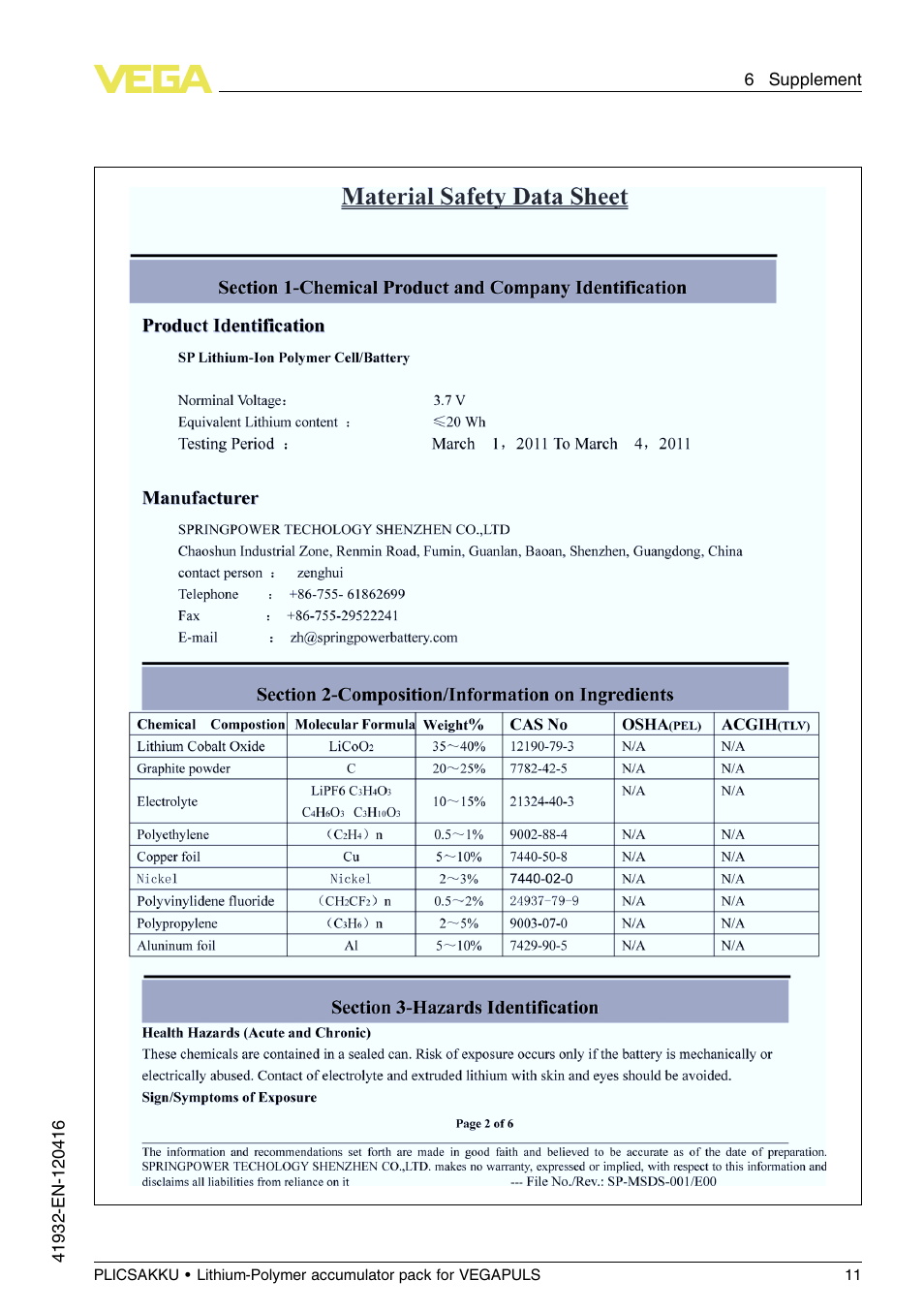 VEGA PLICSAKKU for VEGAPULS Safety instructions User Manual | Page 11 / 20