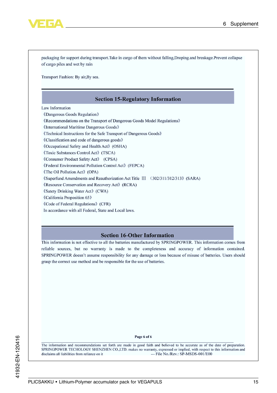 VEGA PLICSAKKU for VEGAPULS Safety instructions User Manual | Page 15 / 20
