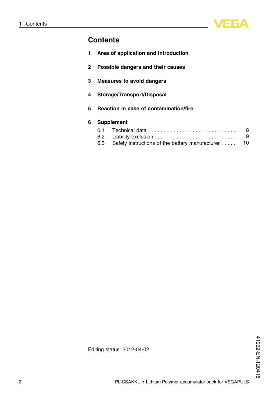 VEGA PLICSAKKU for VEGAPULS Safety instructions User Manual | Page 2 / 20