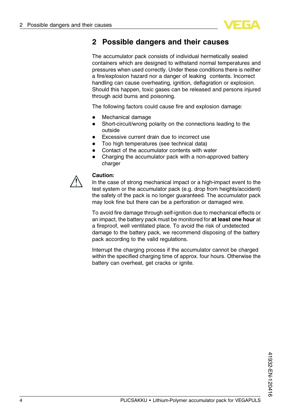 2 possible dangers and their causes, 2possible dangers and their causes | VEGA PLICSAKKU for VEGAPULS Safety instructions User Manual | Page 4 / 20