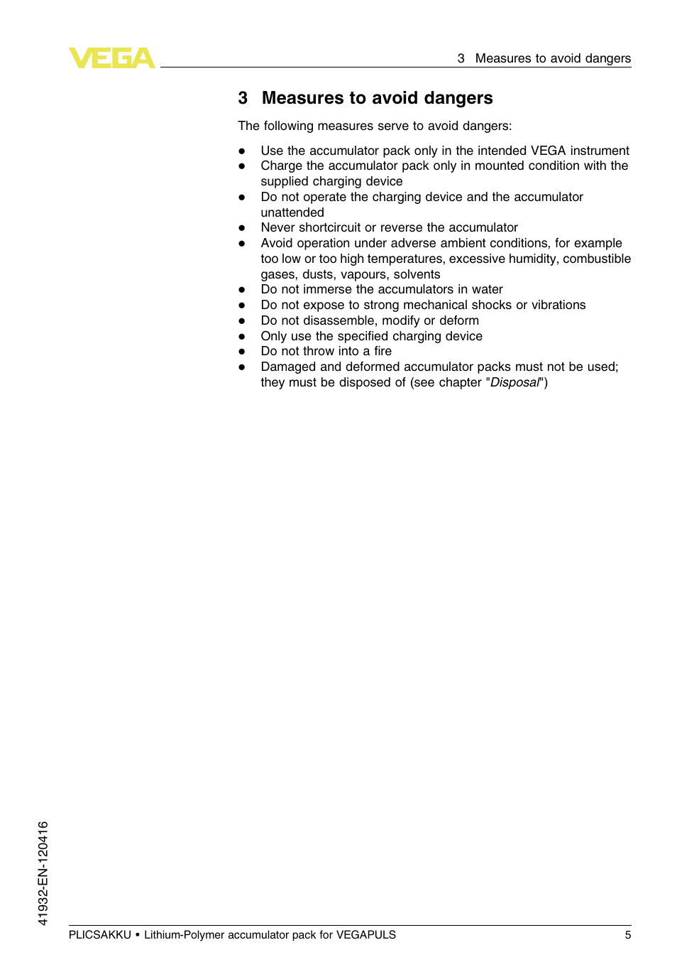 3 measures to avoid dangers, 3measures to avoid dangers | VEGA PLICSAKKU for VEGAPULS Safety instructions User Manual | Page 5 / 20