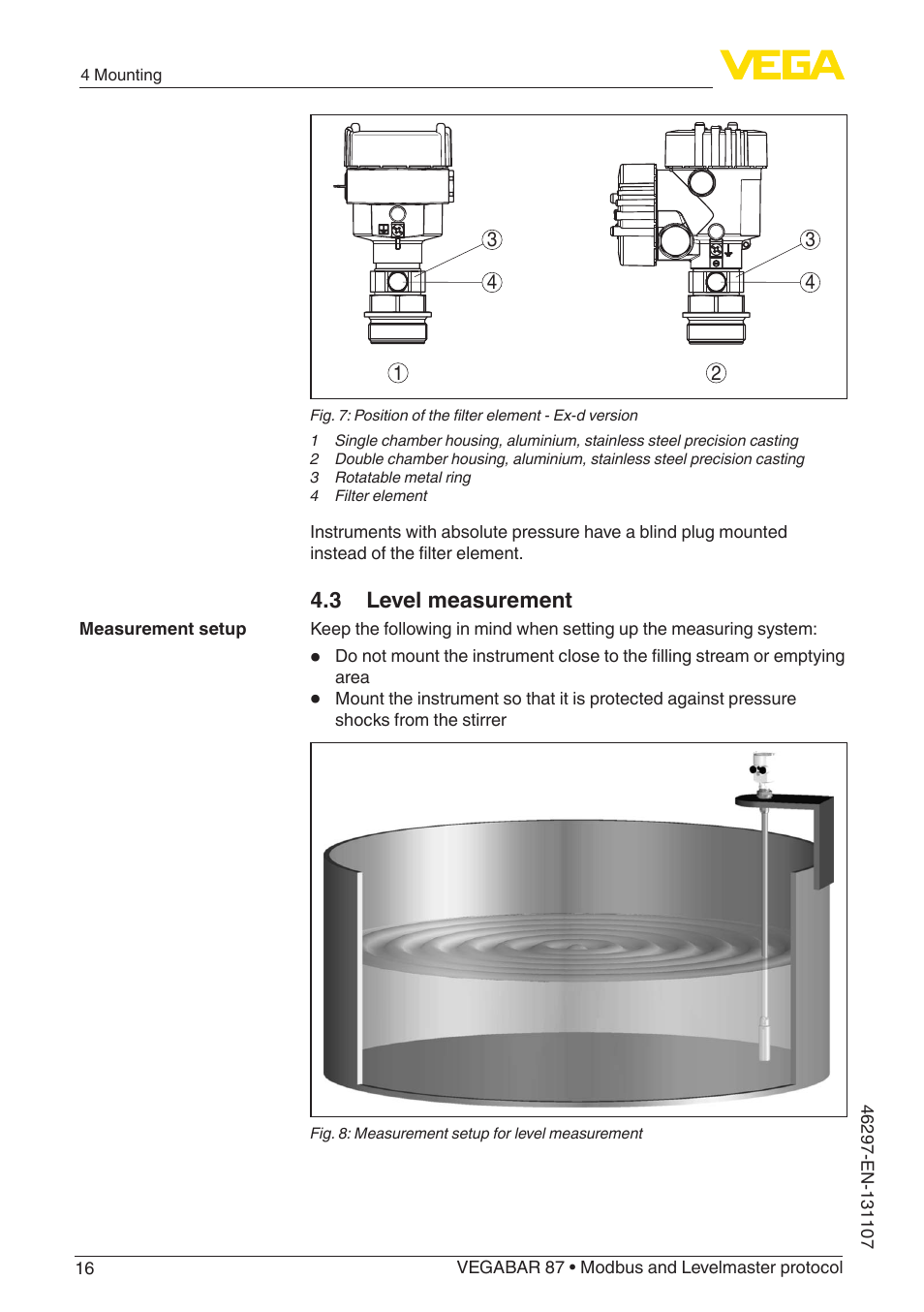 3 level measurement | VEGA VEGABAR 87 Modbus and Levelmaster protocol - Operating Instructions User Manual | Page 16 / 88