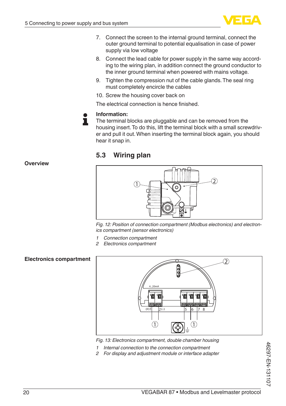 3 wiring plan | VEGA VEGABAR 87 Modbus and Levelmaster protocol - Operating Instructions User Manual | Page 20 / 88