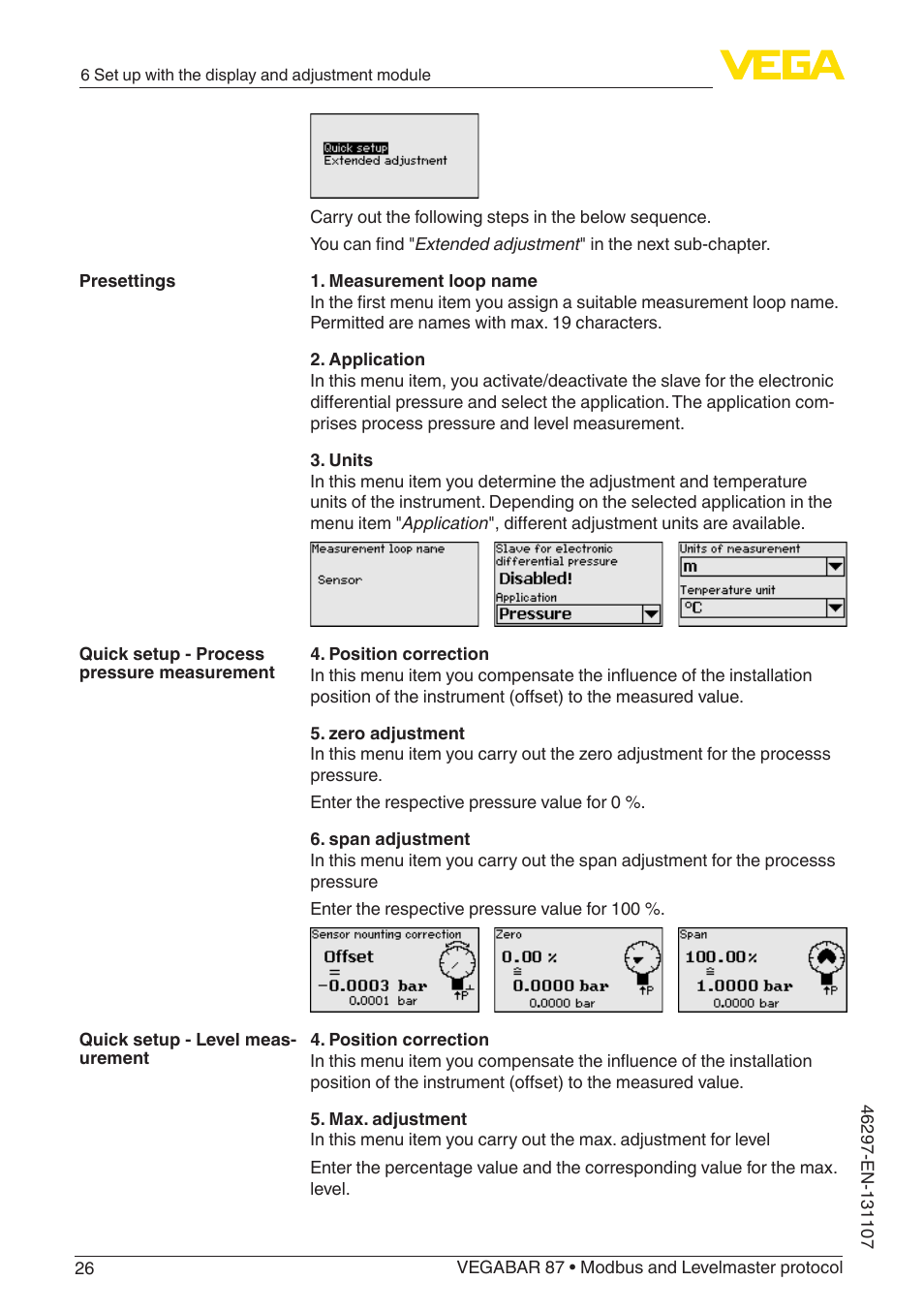 VEGA VEGABAR 87 Modbus and Levelmaster protocol - Operating Instructions User Manual | Page 26 / 88