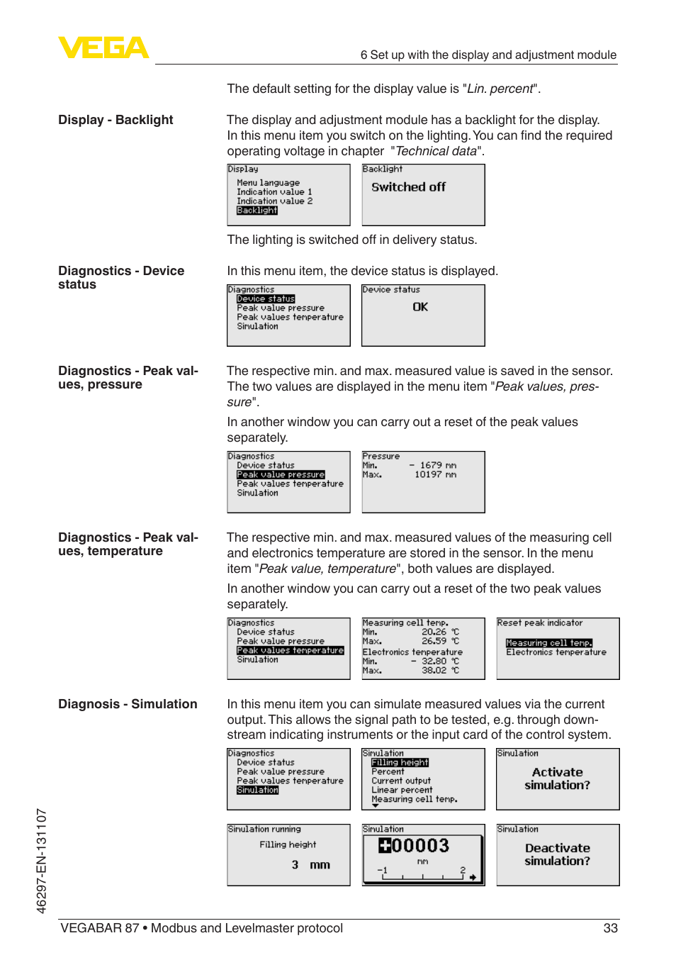 VEGA VEGABAR 87 Modbus and Levelmaster protocol - Operating Instructions User Manual | Page 33 / 88
