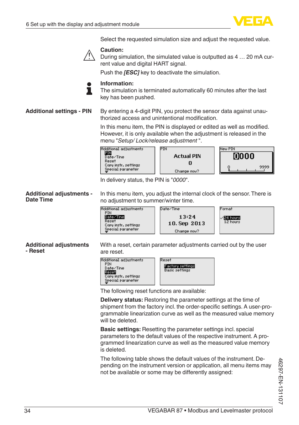 VEGA VEGABAR 87 Modbus and Levelmaster protocol - Operating Instructions User Manual | Page 34 / 88