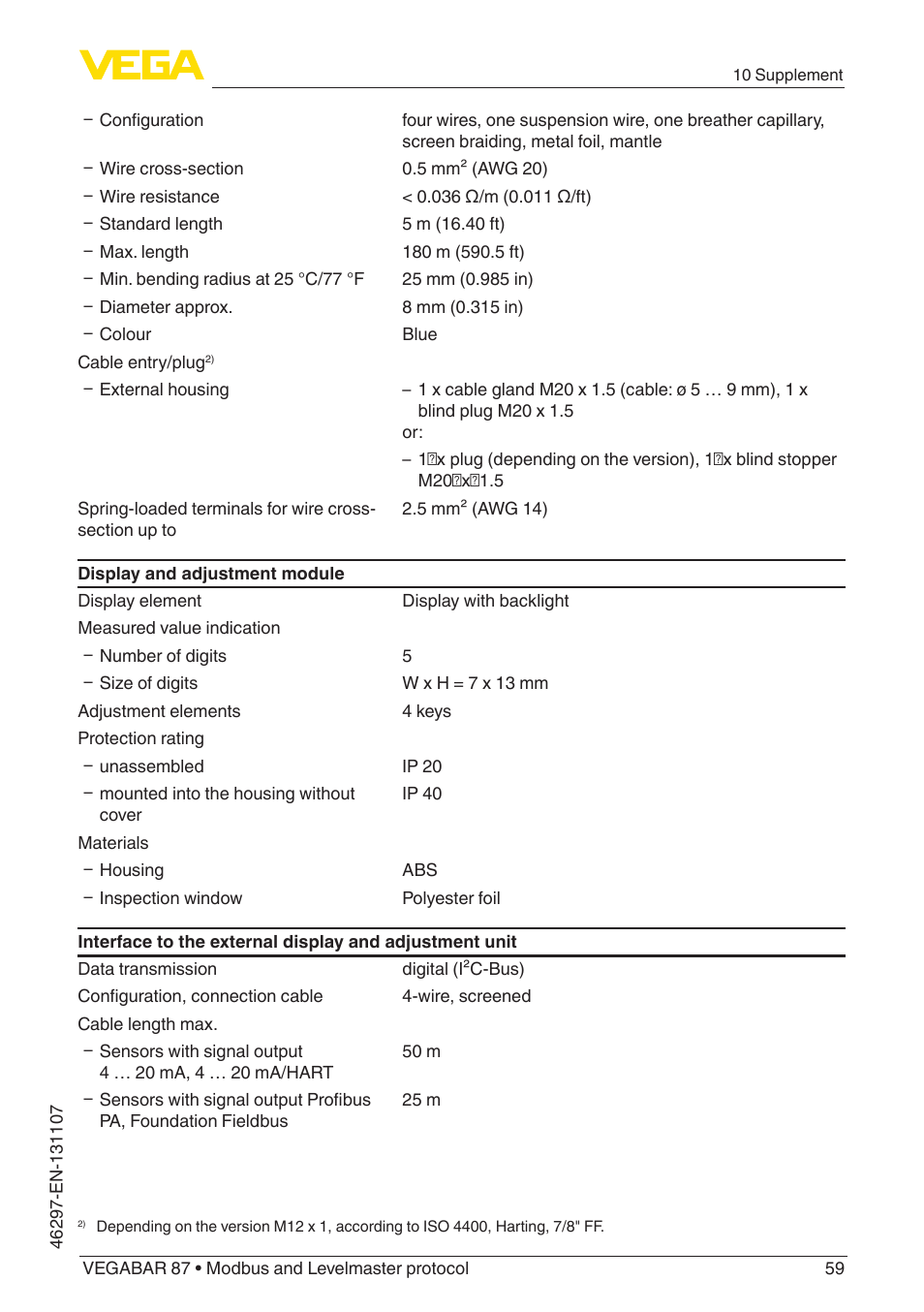 VEGA VEGABAR 87 Modbus and Levelmaster protocol - Operating Instructions User Manual | Page 59 / 88