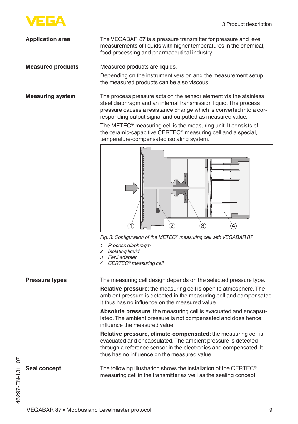VEGA VEGABAR 87 Modbus and Levelmaster protocol - Operating Instructions User Manual | Page 9 / 88