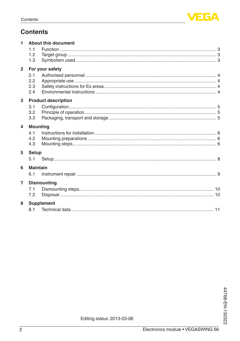 VEGA VEGASWING 66 Electronics module User Manual | Page 2 / 12