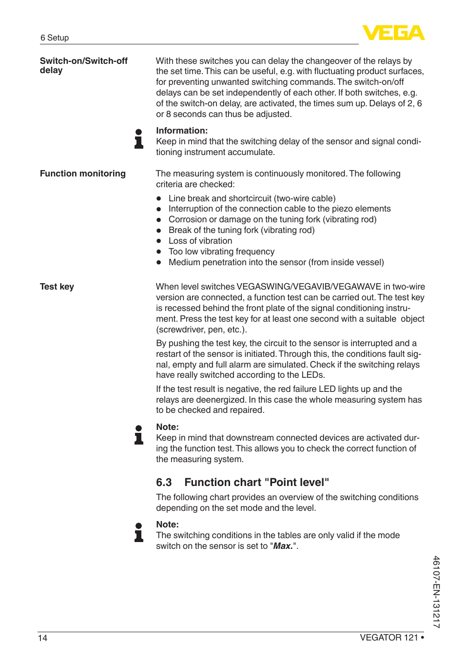3 function chart "point level | VEGA VEGATOR 121 User Manual | Page 14 / 24