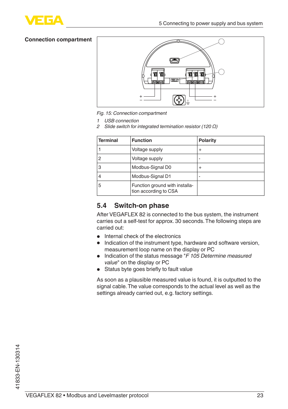 4 switch-on phase | VEGA VEGAFLEX 82 Modbus and Levelmaster protocol User Manual | Page 23 / 100