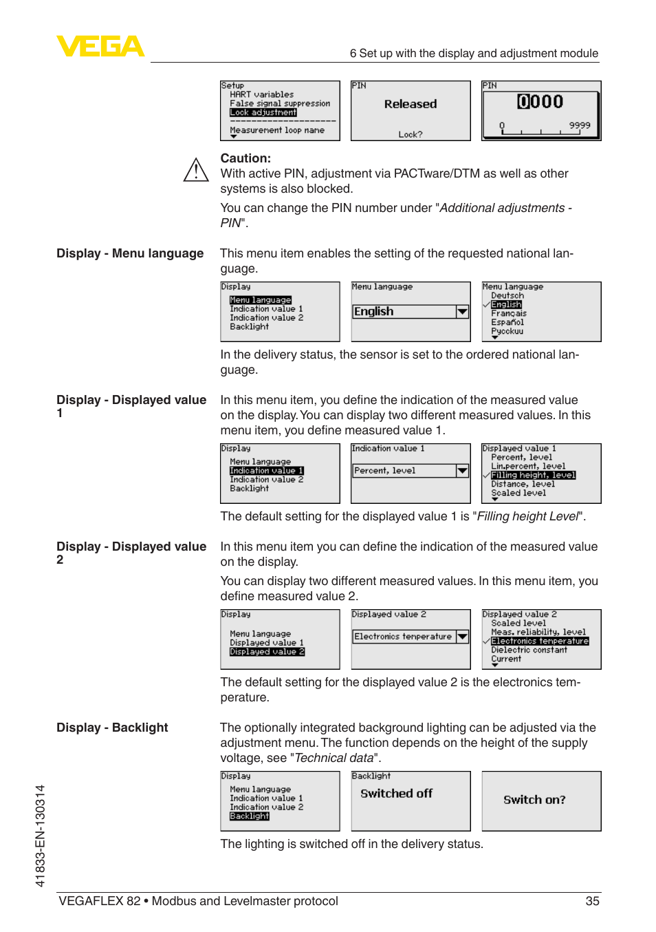VEGA VEGAFLEX 82 Modbus and Levelmaster protocol User Manual | Page 35 / 100