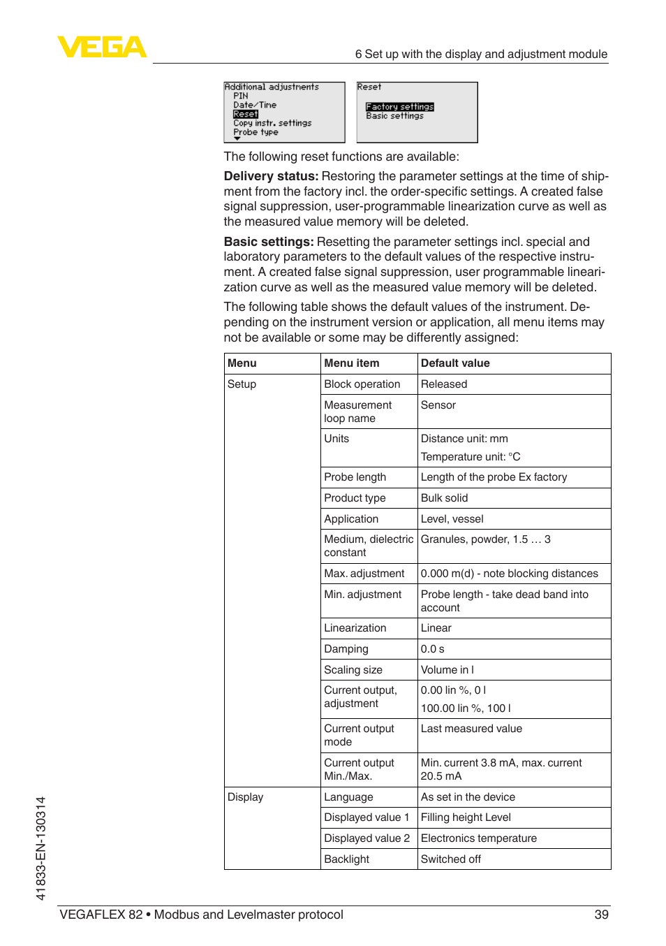 VEGA VEGAFLEX 82 Modbus and Levelmaster protocol User Manual | Page 39 / 100